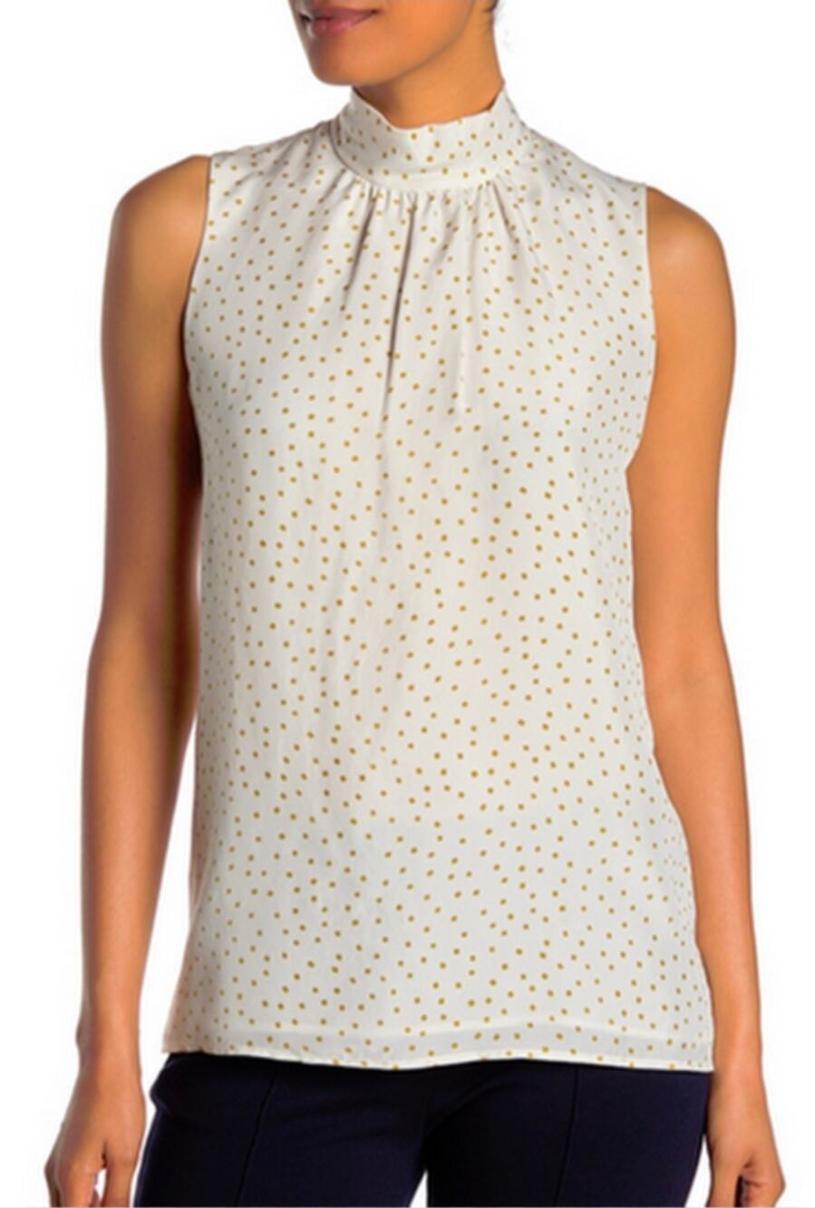 Lafayette 148 Sleeveless Mock Neck Blouse Diamond Print Silk Medium NWT Office